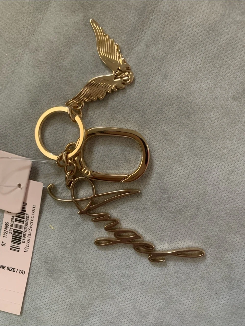 NWT Victoria's Secret Angel Wings Bag Charm Keychain Polished Gold Tone 6H58
